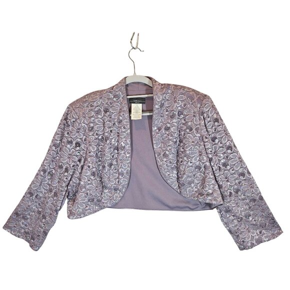 R&M Richards Elegant Lavender Lace Jacket Tiered Dress 18W formal party glitz - Picture 2 of 16